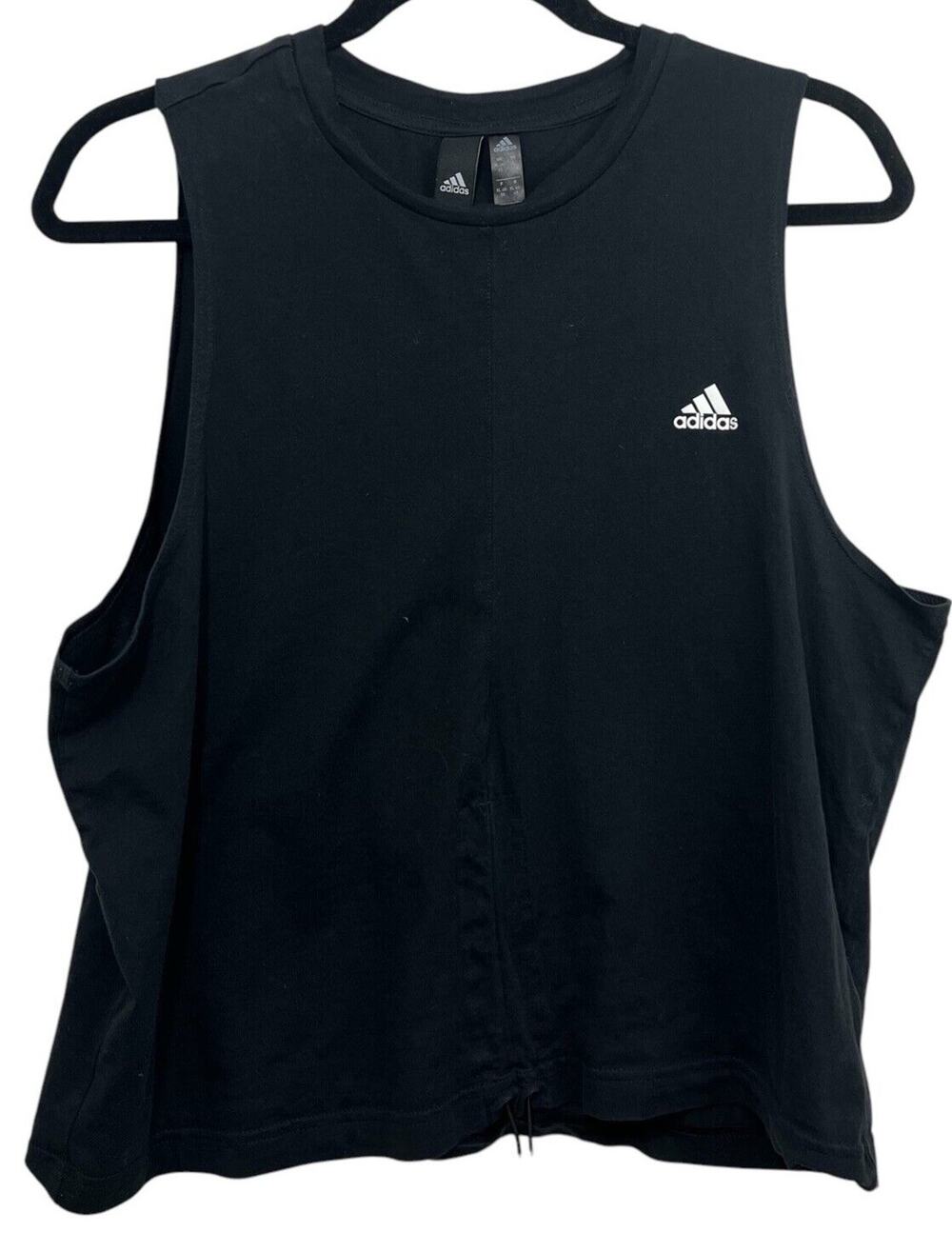Adidas Shirt XL Black Tank Top Sleeveless Cinch Front Tee Activewear Sportswear